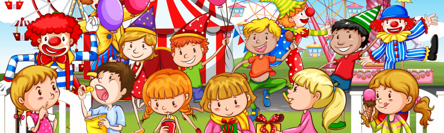 Kids having fun at the fun park illustration